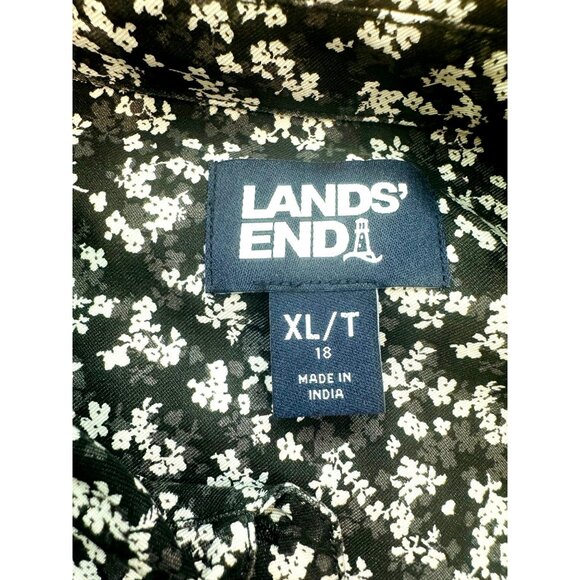 Lands End Womens Floral Button-Up Shirt XL/T Black White Tunic Top Peasant Casua - Picture 6 of 10